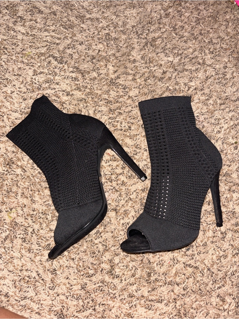 Cape Robbin Black Knit Peep-Toe Ankle Booties